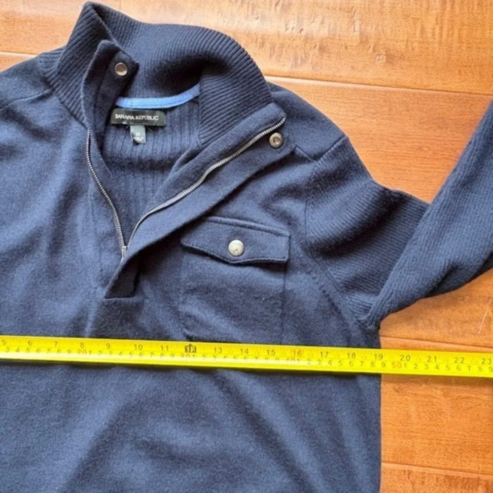 Banana Republic Mens Half-Zip Pullover Sweater Size‎ M Wool-Blend Navy-Blue